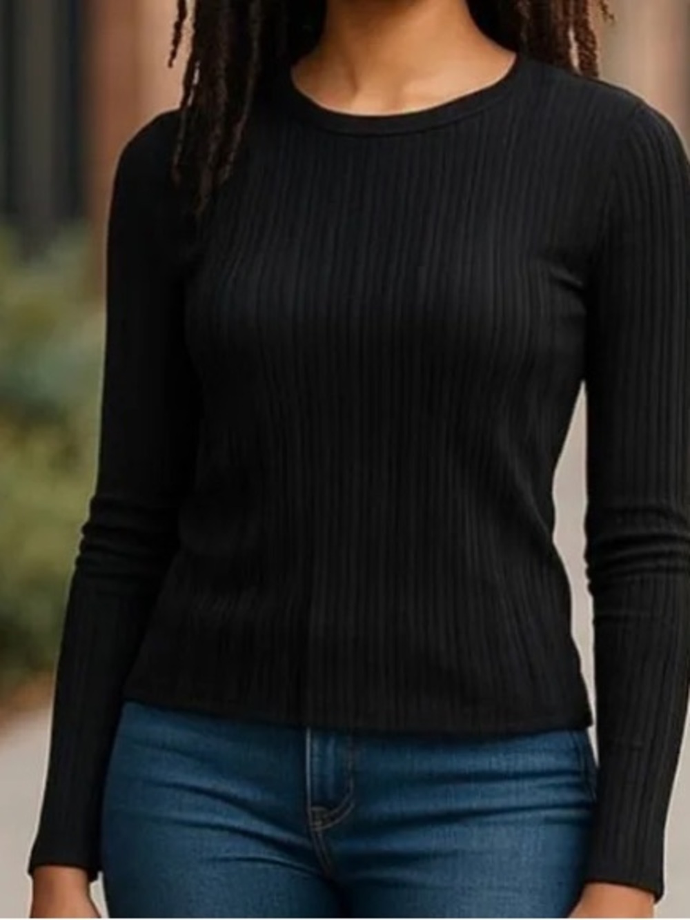 J Crew black ribbed Merino wool crewneck sweater